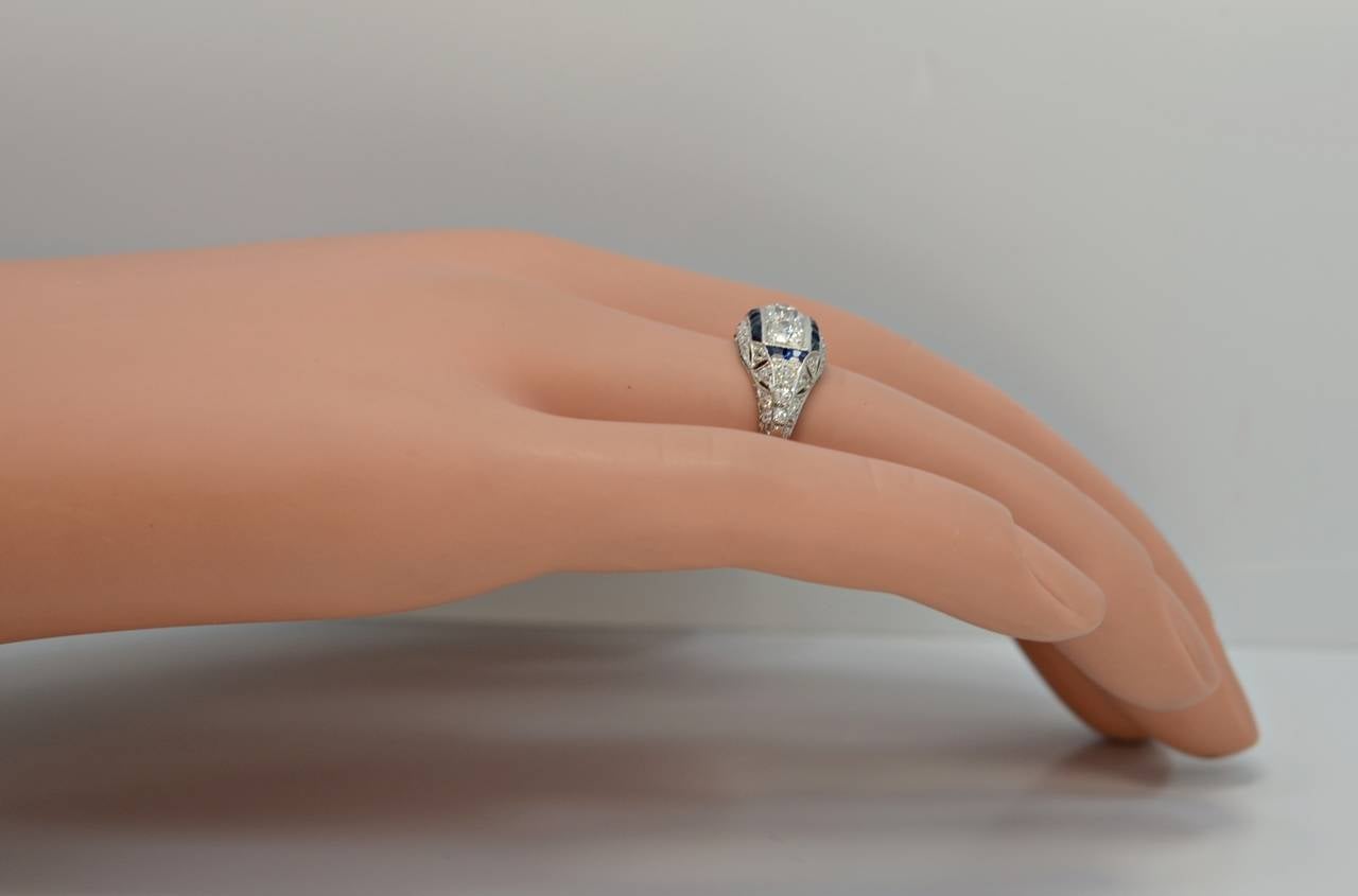 Gorgeous Art Deco Sapphire Diamond Platinum Engagement Ring 3