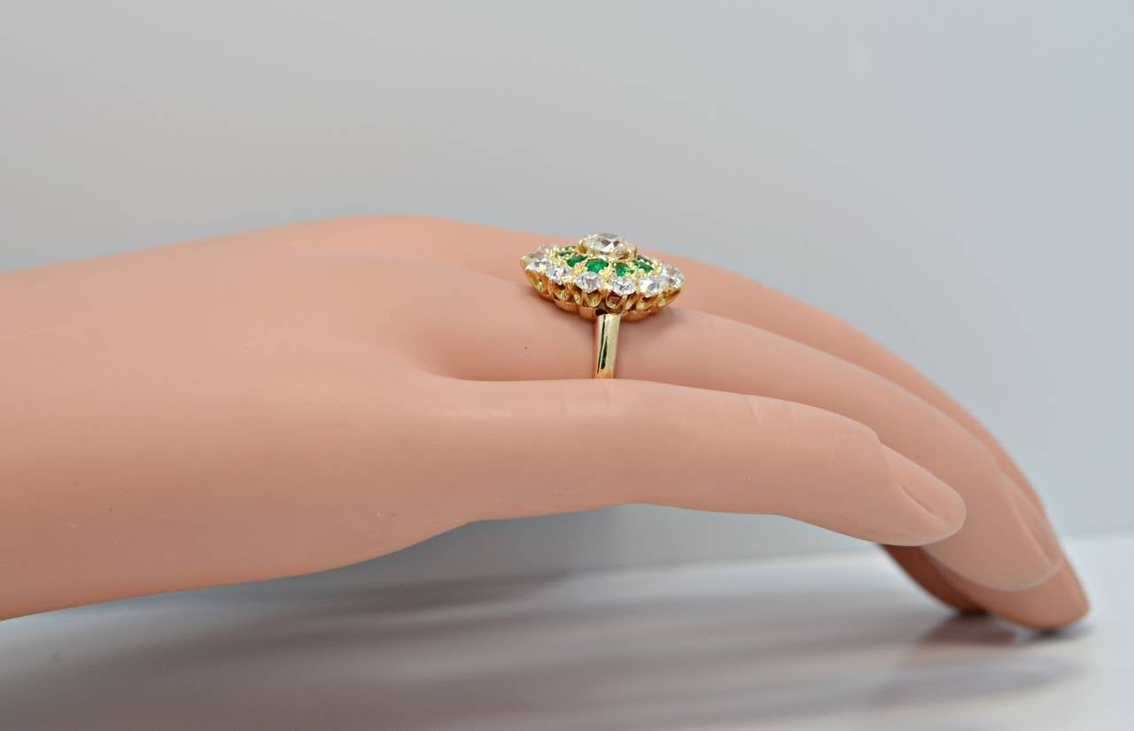 Stunning Edwardian Diamond Emerald Gold Fashion Ring 2