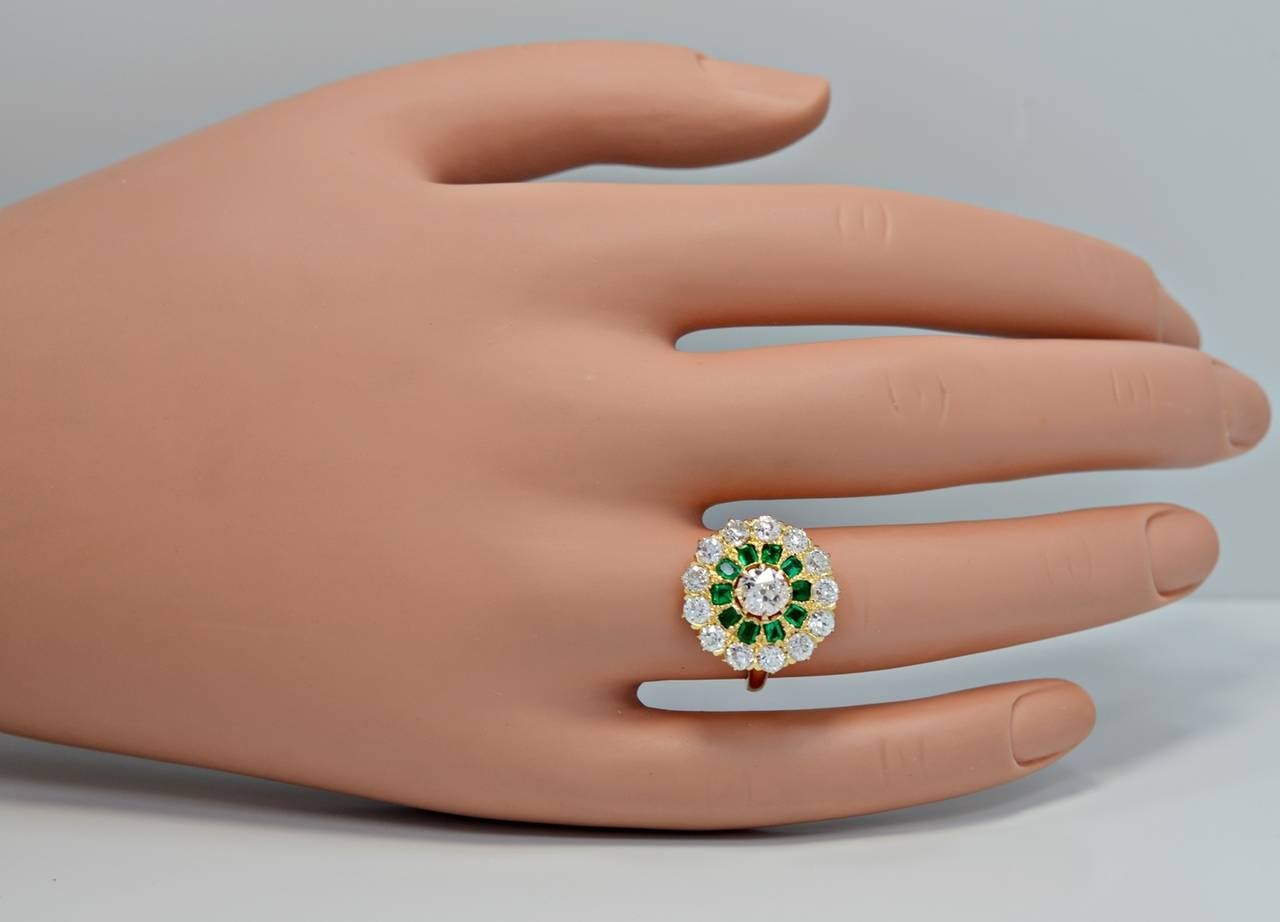 Stunning Edwardian Diamond Emerald Gold Fashion Ring 1