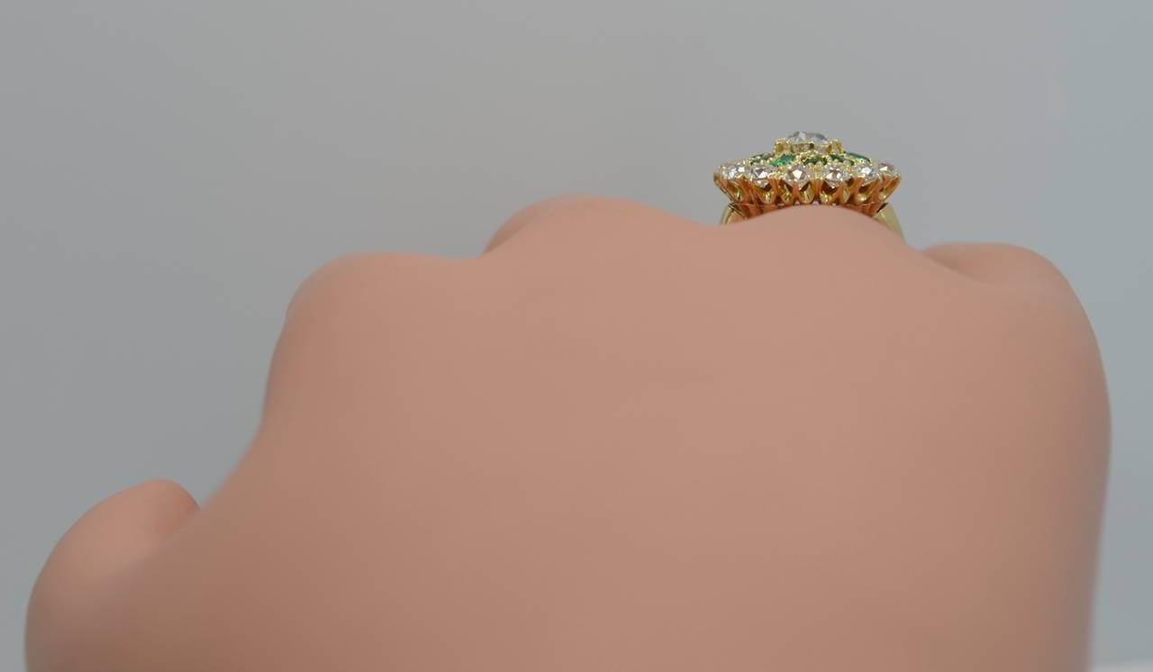 Stunning Edwardian Diamond Emerald Gold Fashion Ring 3