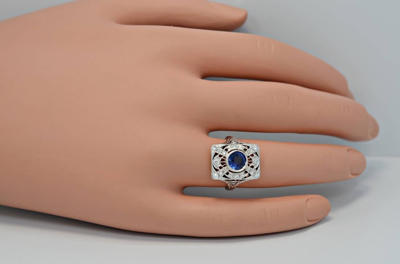 Women's Magnificent 1920's 1.30ct. Diamond Sapphire Platinum Ring