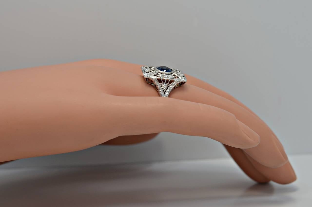 Magnificent 1920's 1.30ct. Diamond Sapphire Platinum Ring 1