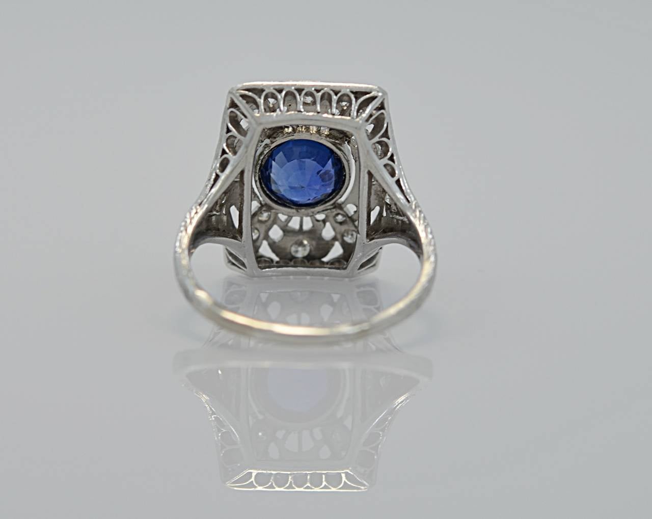 Magnificent 1920's 1.30ct. Diamond Sapphire Platinum Ring In Excellent Condition In Tampa, FL