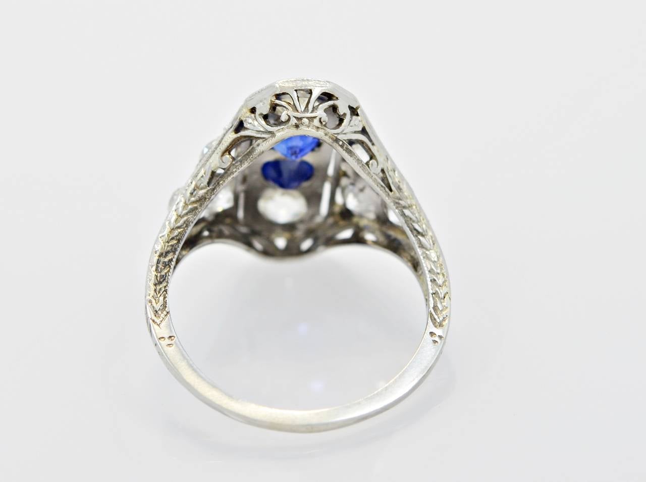 Fantastic Art Deco 1.05ct. Sapphire Diamond Platinum Ring In Excellent Condition In Tampa, FL
