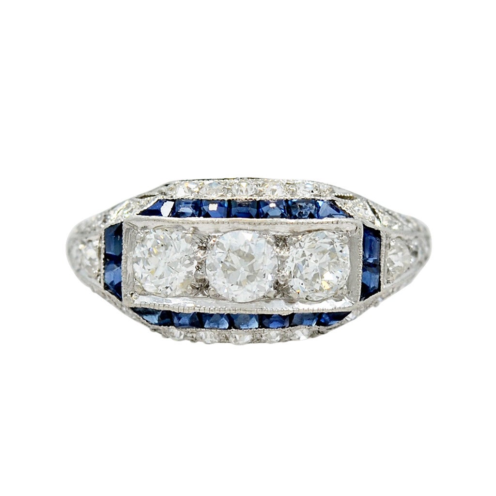 Gorgeous Art Deco Sapphire Diamond Platinum Engagement Ring