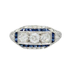 Gorgeous Art Deco Sapphire Diamond Platinum Engagement Ring
