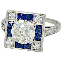 Mesmerizing Art Deco 1.65ct. Diamond & Sapphire Engagement Ring E.G.L.