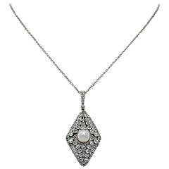 Stunning Edwardian Pearl Diamond Gold Platinum Necklace