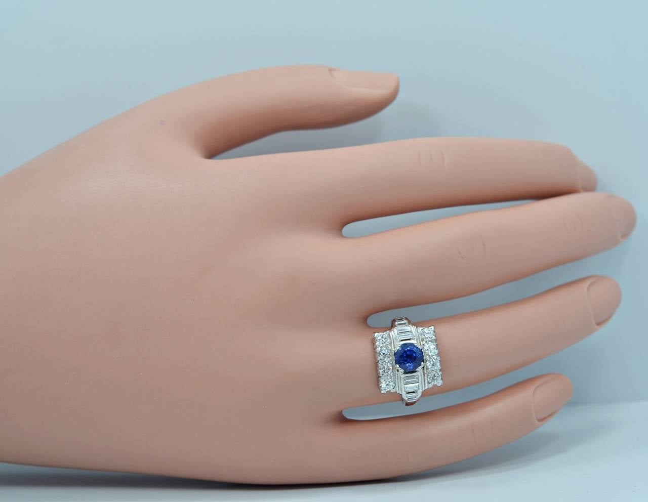 Women's Sparkly Art Deco Platinum 1.38ct. Sapphire, Diamond Engagement Ring