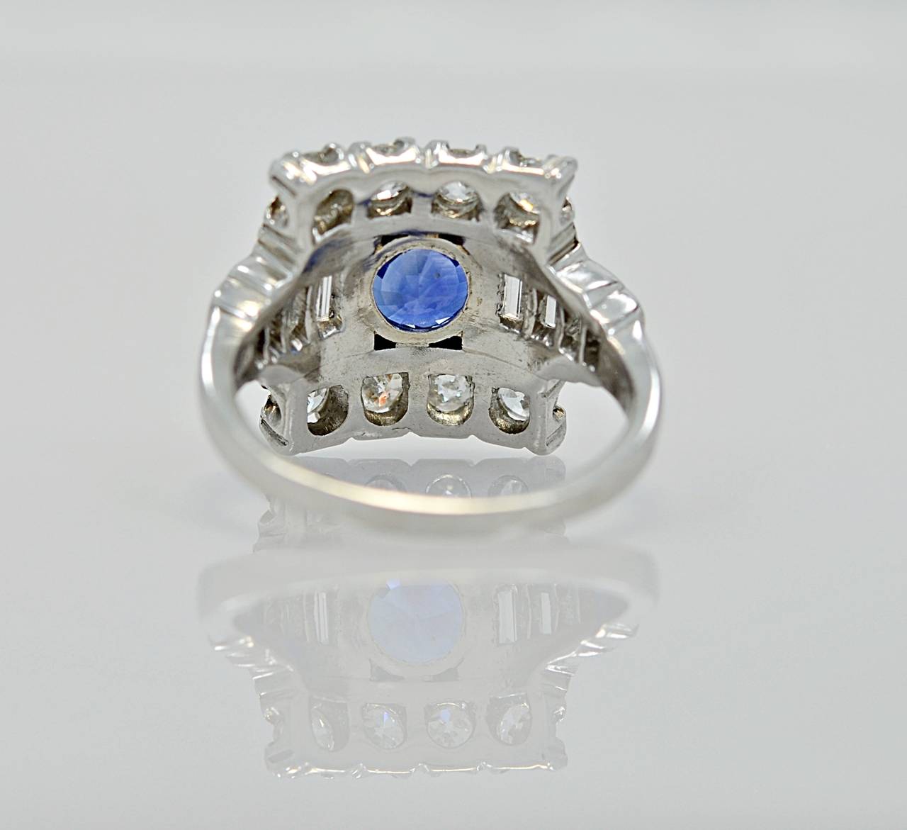 Baguette Cut Sparkly Art Deco Platinum 1.38ct. Sapphire, Diamond Engagement Ring