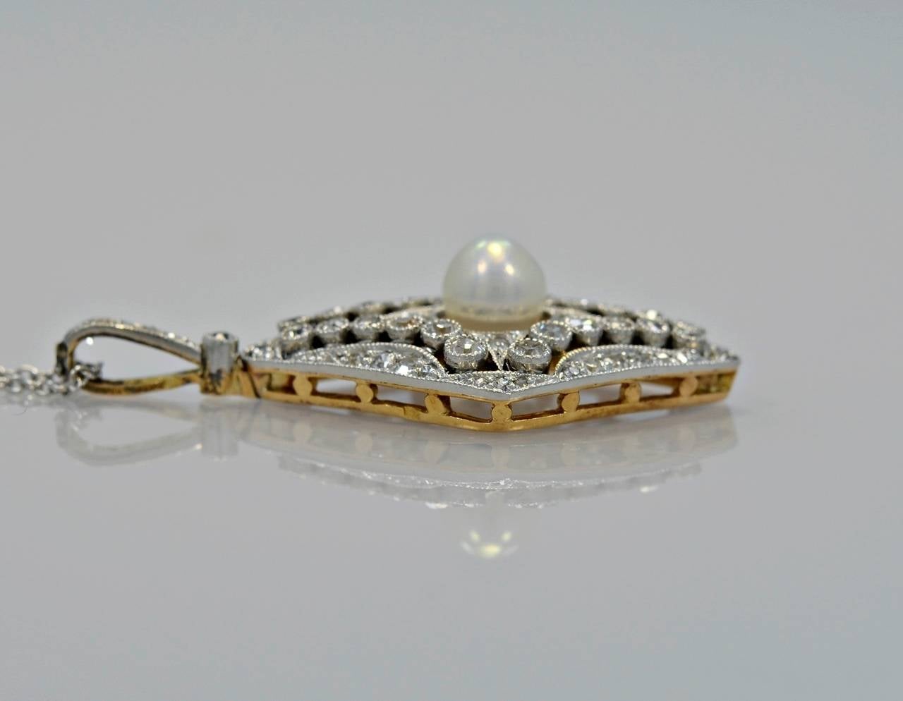 Women's Stunning Edwardian Pearl Diamond Gold Platinum Necklace