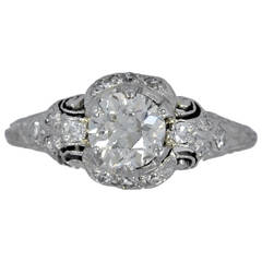 Breathtaking Art Deco .90 Carat Diamond Platinum Engagement Ring 12