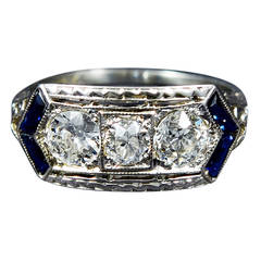 Gorgeous Art Deco Sapphire Diamond Gold Engagement Ring