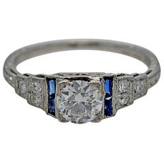 Gorgeous Art Deco Sapphire .48 Carat Diamond Platinum Engagement Ring