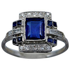 Art Deco Elegant 1.10 Carat Natural Sapphire Diamond Engagement Ring 3