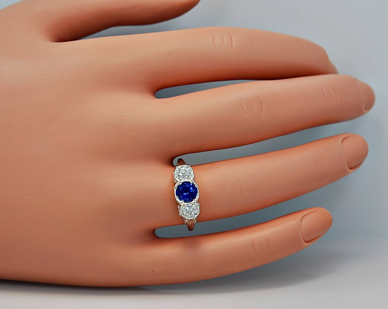 Delightful Art Deco  Natural Sapphire  Diamond Engagement Ring 1