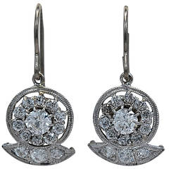 Antique Striking Art Deco Diamond Platinum Dangle Earrings