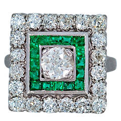 Antique Jabel Elegant Art Deco Emerald Diamond Platinum Engagement Ring