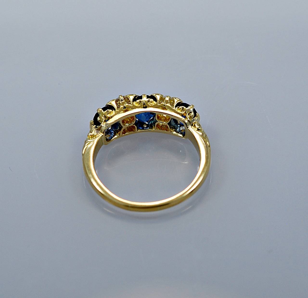 Women's Beautiful Edwardian Natural Sapphire and .50 Carat Diamond Band Ring