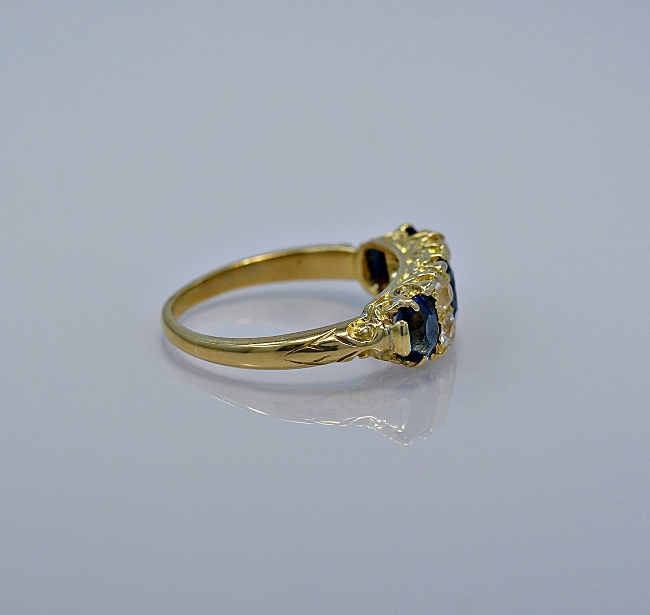 Beautiful Edwardian Natural Sapphire and .50 Carat Diamond Band Ring In Excellent Condition In Tampa, FL