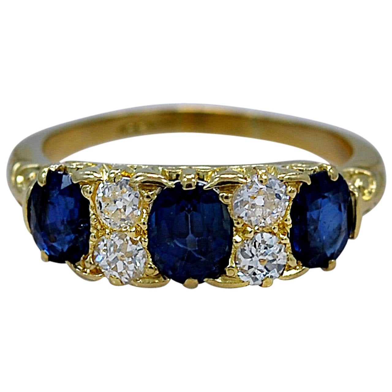 Beautiful Edwardian Natural Sapphire and .50 Carat Diamond Band Ring