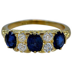 Antique Beautiful Edwardian Natural Sapphire and .50 Carat Diamond Band Ring