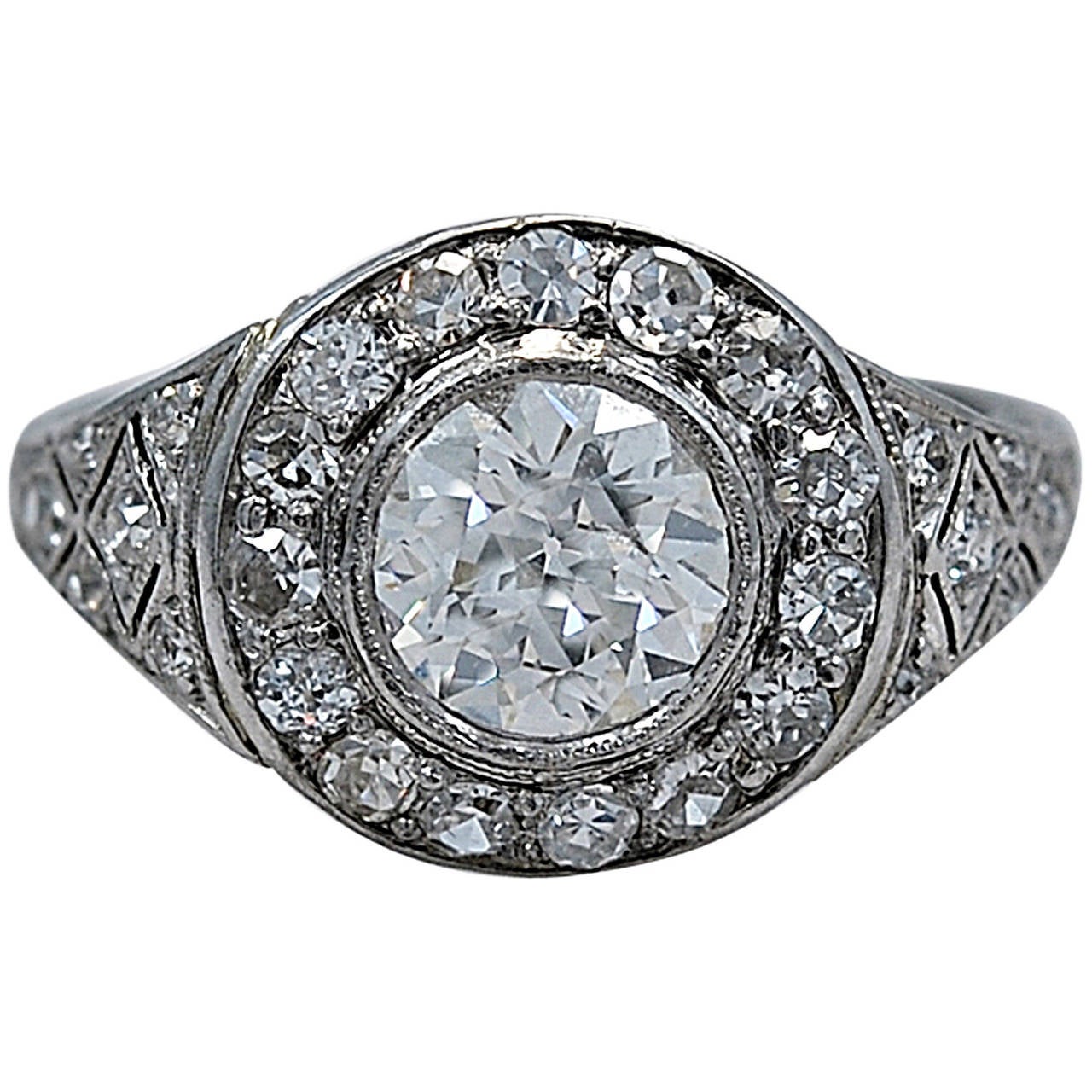 Platinum 1.02 Carat Diamond Art Deco Antique Engagement Ring