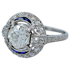 Stellar Art Deco 1.20 Carat Diamond Sapphire Platinum Engagement Ring