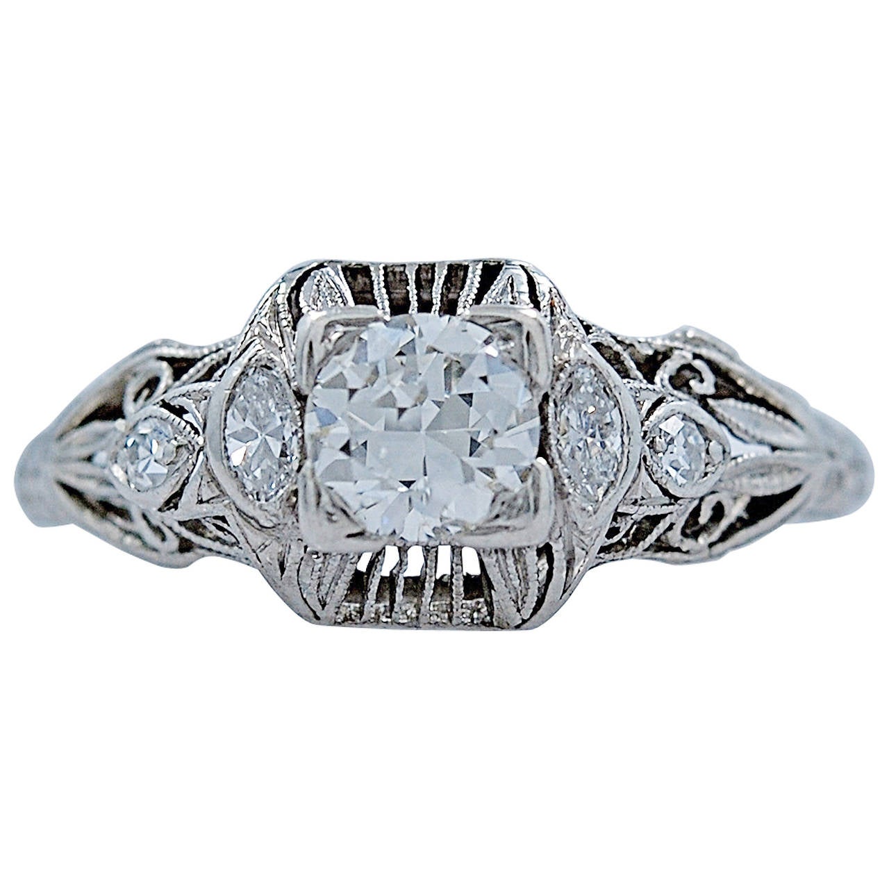 Outstanding Art Deco/Art Nouveau .50ct. Diamond & Platinum Engagement Ring