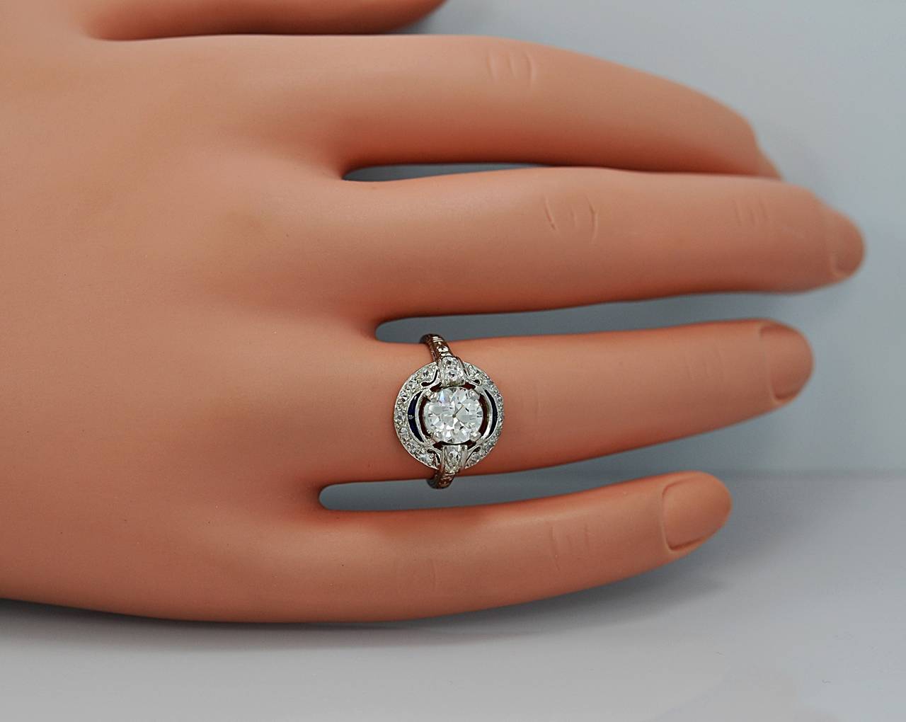 Stellar Art Deco 1.20 Carat Diamond Sapphire Platinum Engagement Ring 1