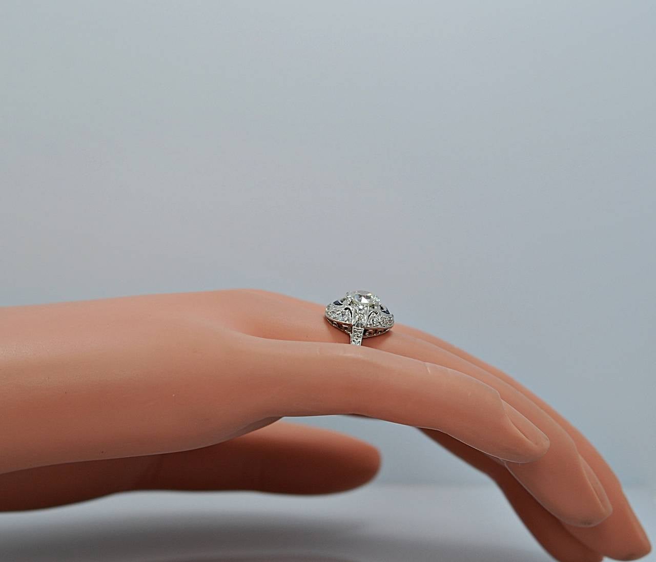 Stellar Art Deco 1.20 Carat Diamond Sapphire Platinum Engagement Ring 2