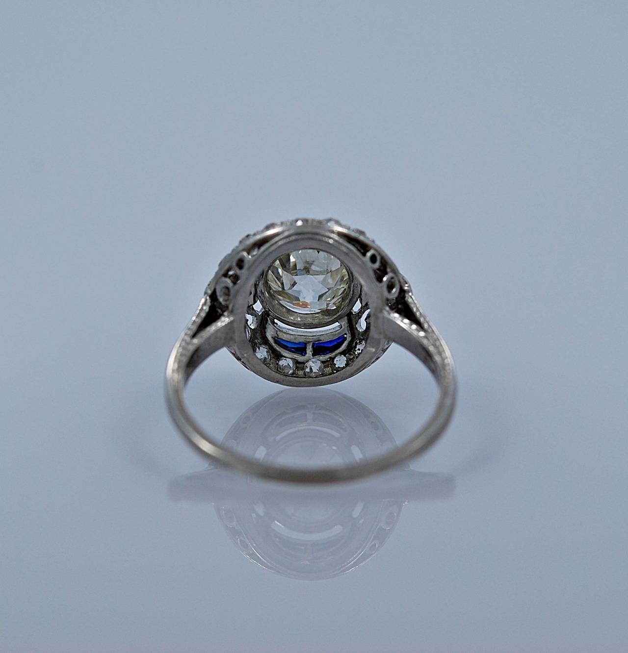 Stellar Art Deco 1.20 Carat Diamond Sapphire Platinum Engagement Ring In Excellent Condition In Tampa, FL