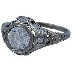 Antique Art Deco 1.15 Carat Diamond Gold Engagement Ring