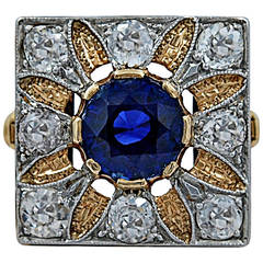 Art Deco 1.85 Carat Sapphire Diamond Gold Engagement/Fashion Ring