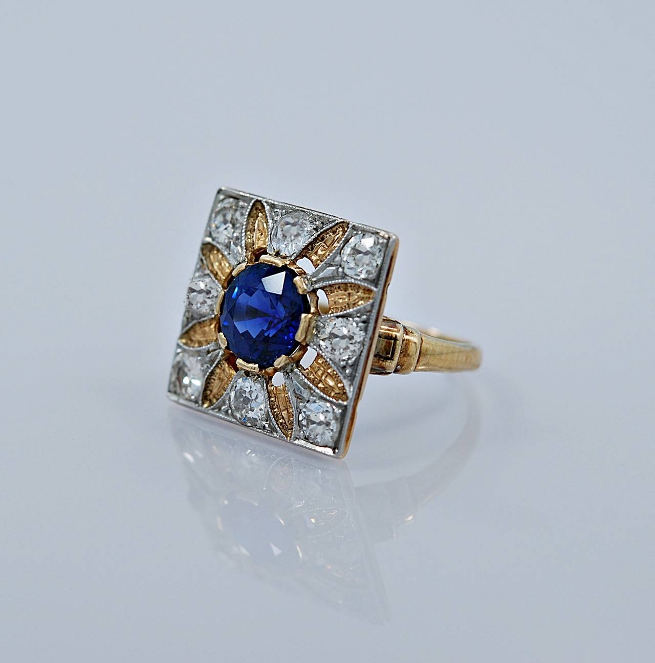 Art Deco 1.85 Carat Sapphire Diamond Gold Engagement/Fashion Ring