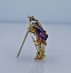Multi Gem Two Color Gold Flower Bouquet Brooch