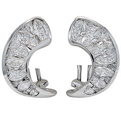 Stellar Diamond Platinum Half Moon Dangle Earrings