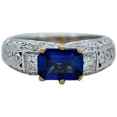 Vintage Gorgeous 1.50 Carat Sapphire Diamond Gold Engagement Ring