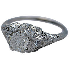Superb Art Deco Diamond Platinum Engagement Ring 4