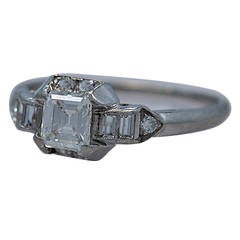 Glowing Art Deco .45 Carat  Diamond Platinum Engagement Ring