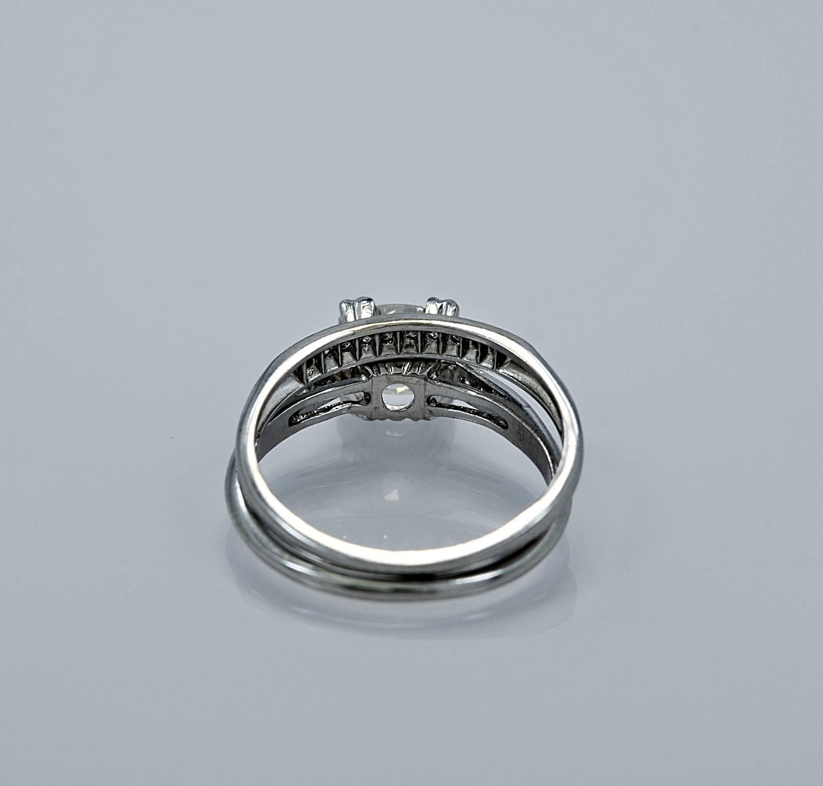 Women's Art Deco .85 Carat Diamond Platinum Engagement Ring Wedding Set