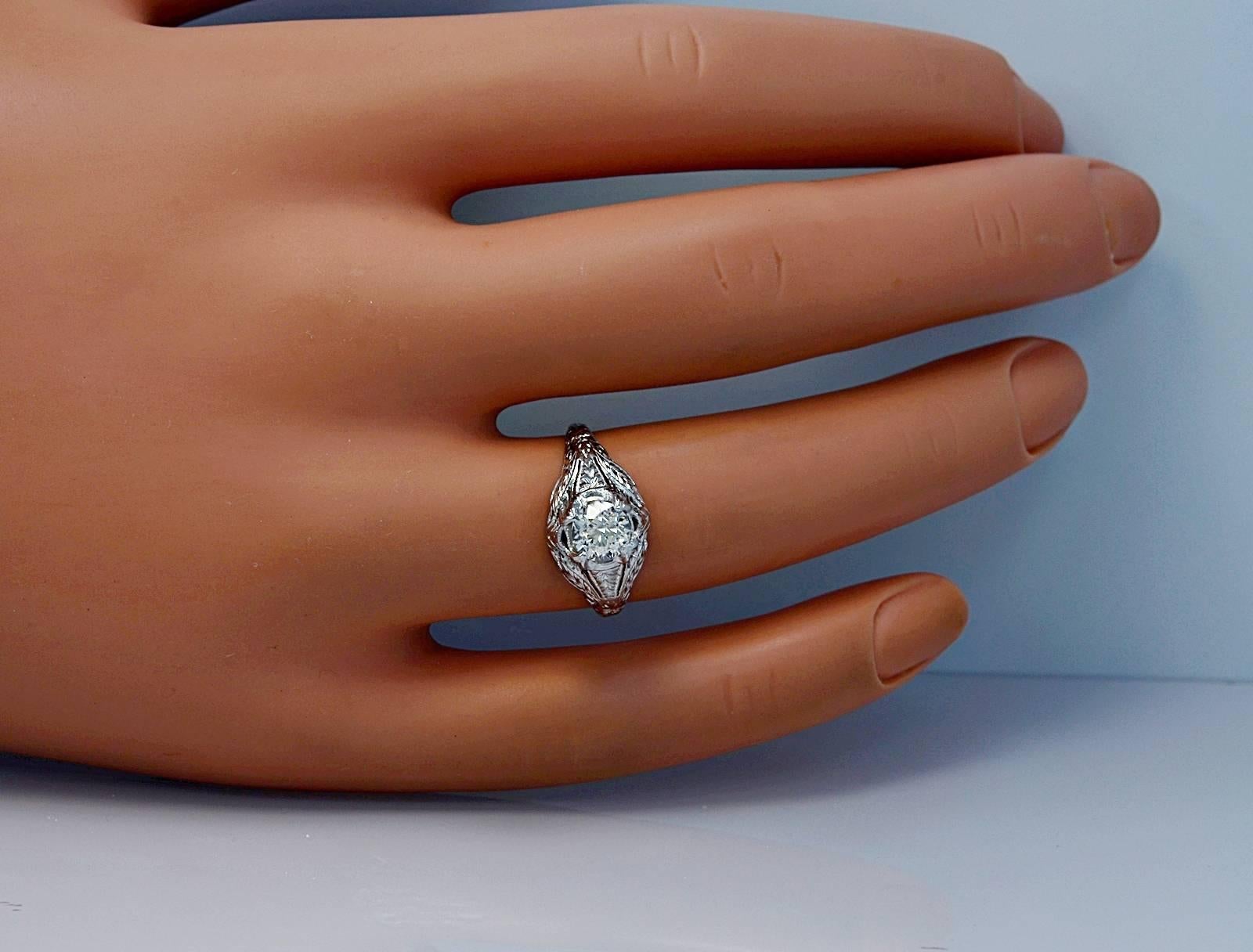 Old European Cut Stunning Art Deco .68 Carat Diamond Platinum Engagement Ring For Sale