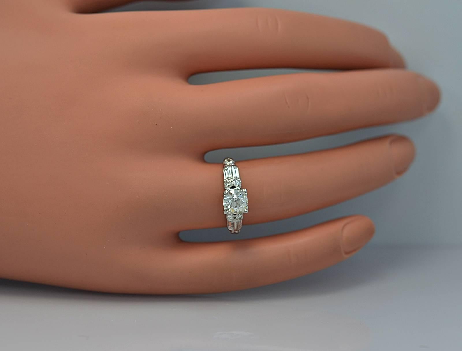 Stellar Art Deco .84 Carat Diamond Platinum Engagement Ring In Excellent Condition In Tampa, FL