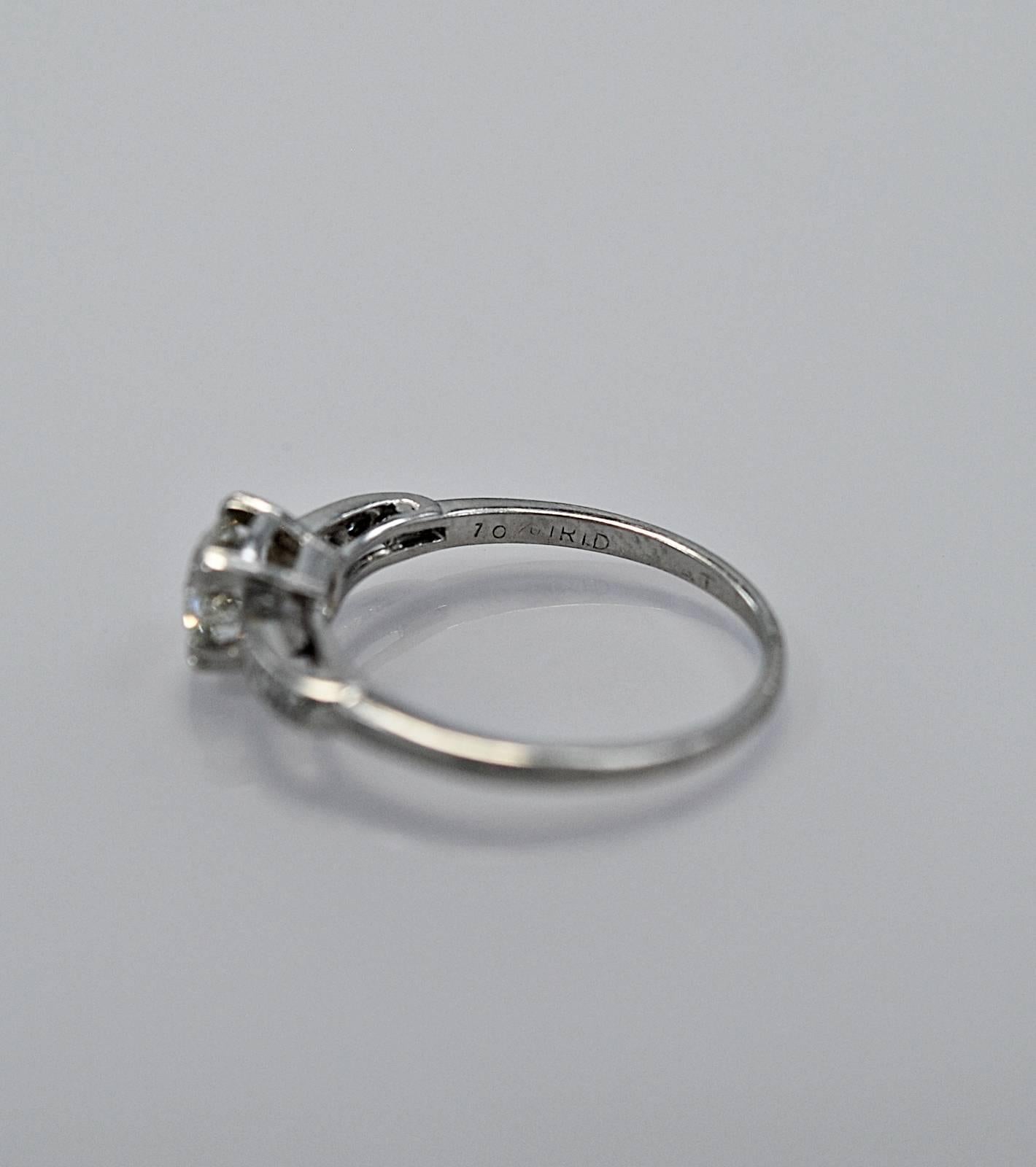 Amazing Art Deco .54 Carat Diamond Platinum Engagement Ring In Excellent Condition In Tampa, FL