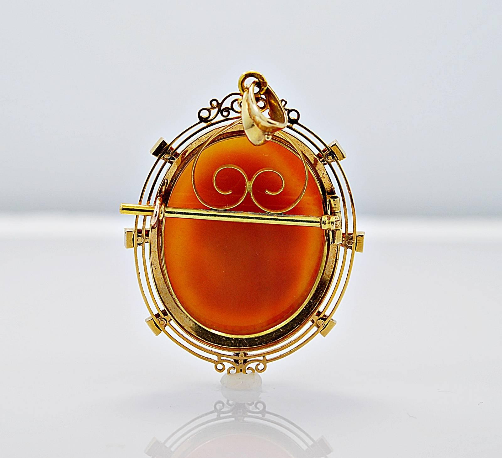 Edwardian Sardonyx Hard Stone Cameo Gold Brooch In Excellent Condition For Sale In Tampa, FL