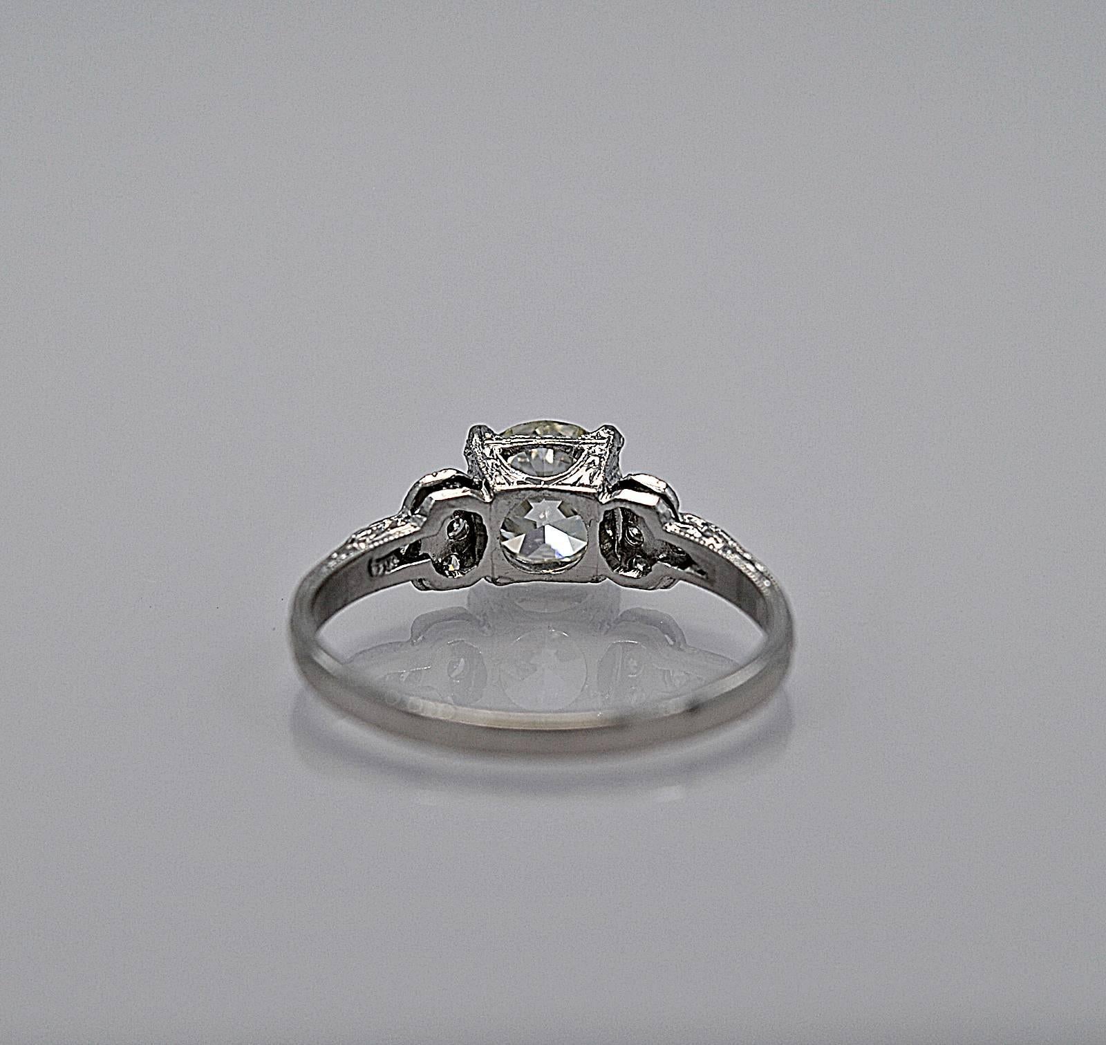 Old European Cut Art Deco 1.16 Carat GIA Cert Diamond Platinum Antique Engagement Ring  For Sale