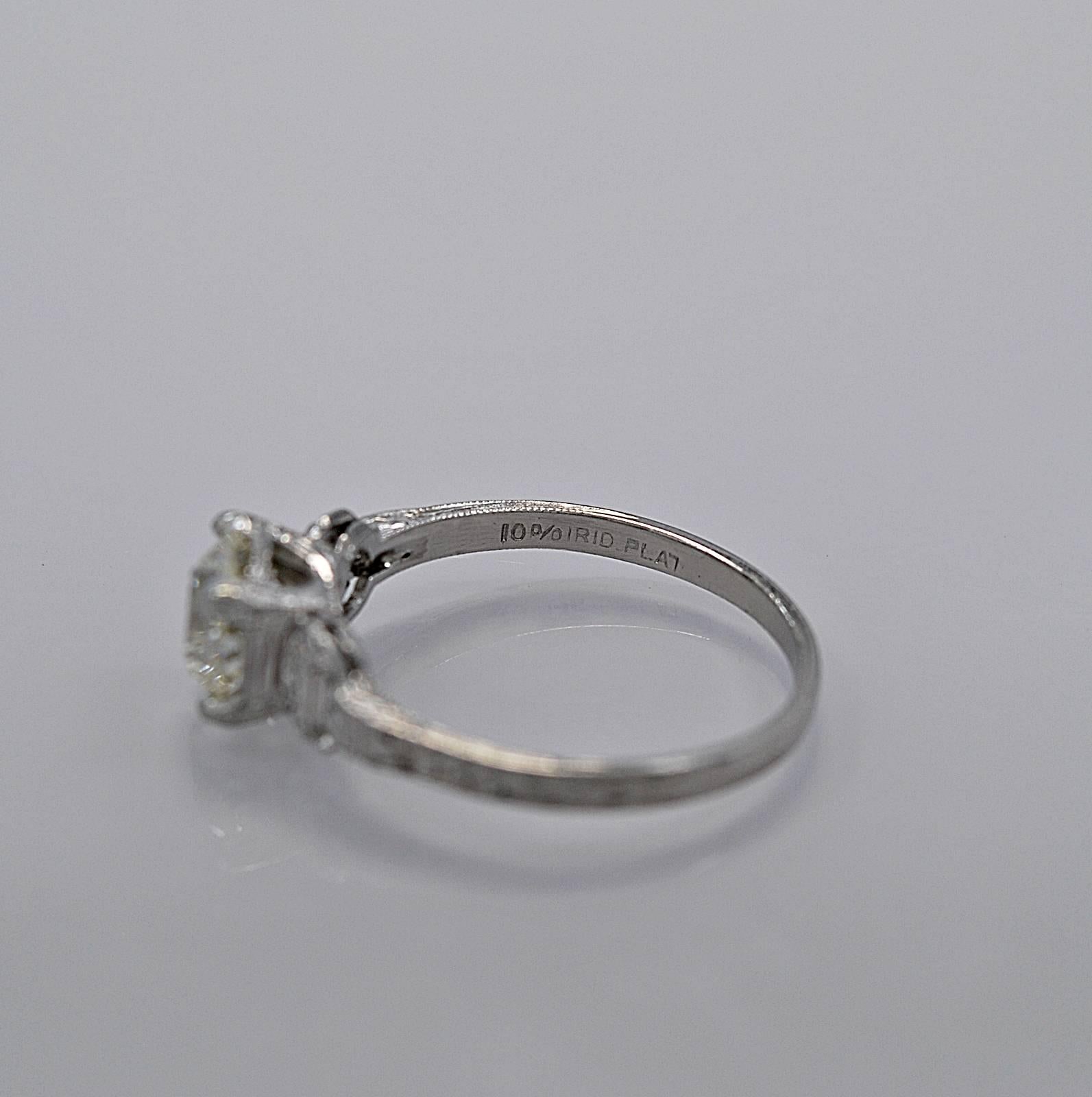 Art Deco 1.16 Carat GIA Cert Diamond Platinum Antique Engagement Ring  In Excellent Condition For Sale In Tampa, FL