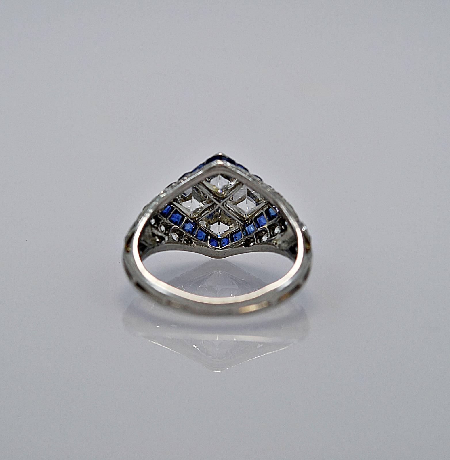 Art Deco Sapphire Diamond Platinum Engagement Fashion Ring In Excellent Condition In Tampa, FL