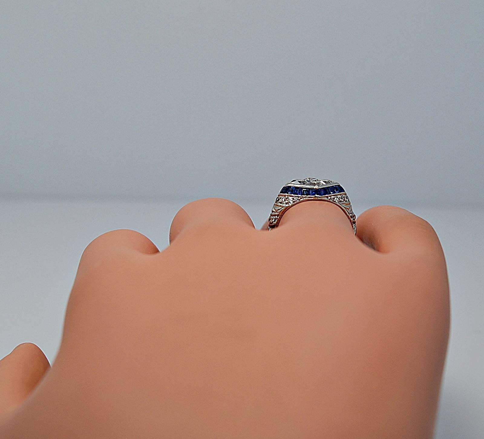 Art Deco Sapphire Diamond Platinum Engagement Fashion Ring 2