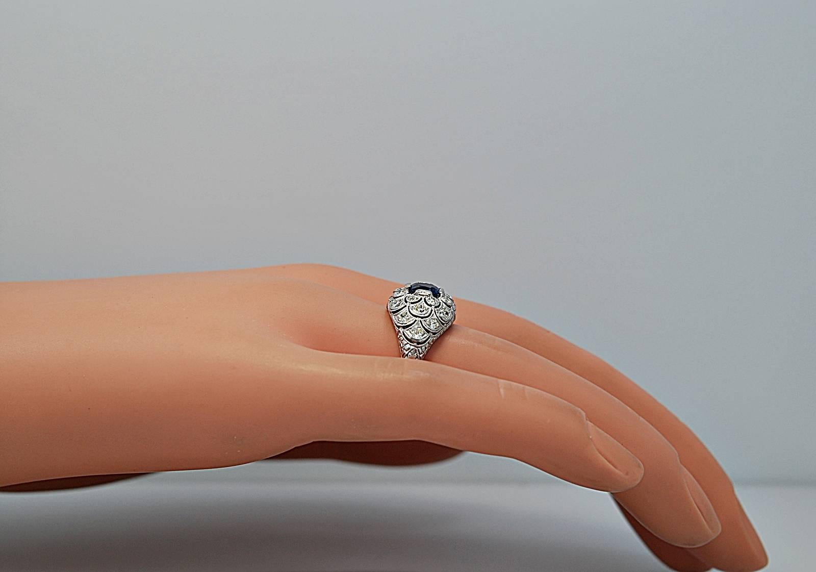 Art Deco Sapphire Diamond Platinum Engagement Ring 2